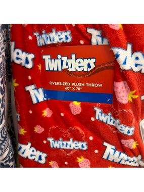Twizzlers Oversized Plush Throw - Red with Pink Strawberry Print